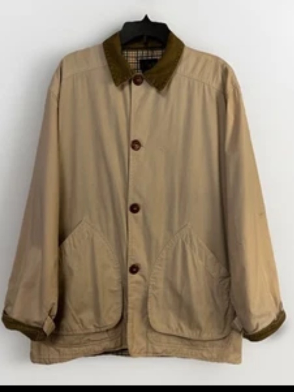 Vintage J Crew Mens Jacket M Barn Chore Coat Corduroy Collar Beige Plaid Liner